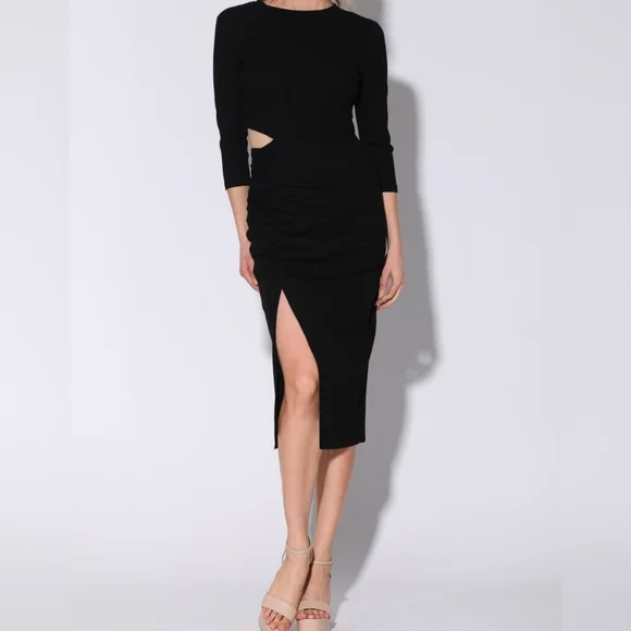 Walter Baker | Dresses | Walter Baker Nwt Kalani Three Quarter Sleeve  Ribbed Cutout Midi Dress | Poshmark
